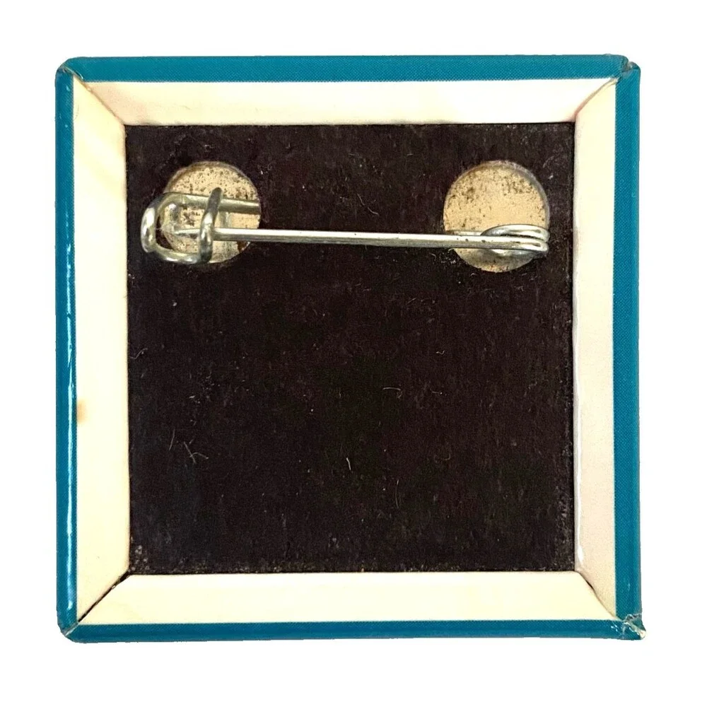 Works for Me Square Pin Small Teal Blue White Read